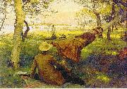 johan krouthen Siesta med hustrun Hulda i hangmattan oil painting